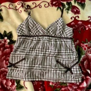 White and brown plaid spaghetti strap tank top